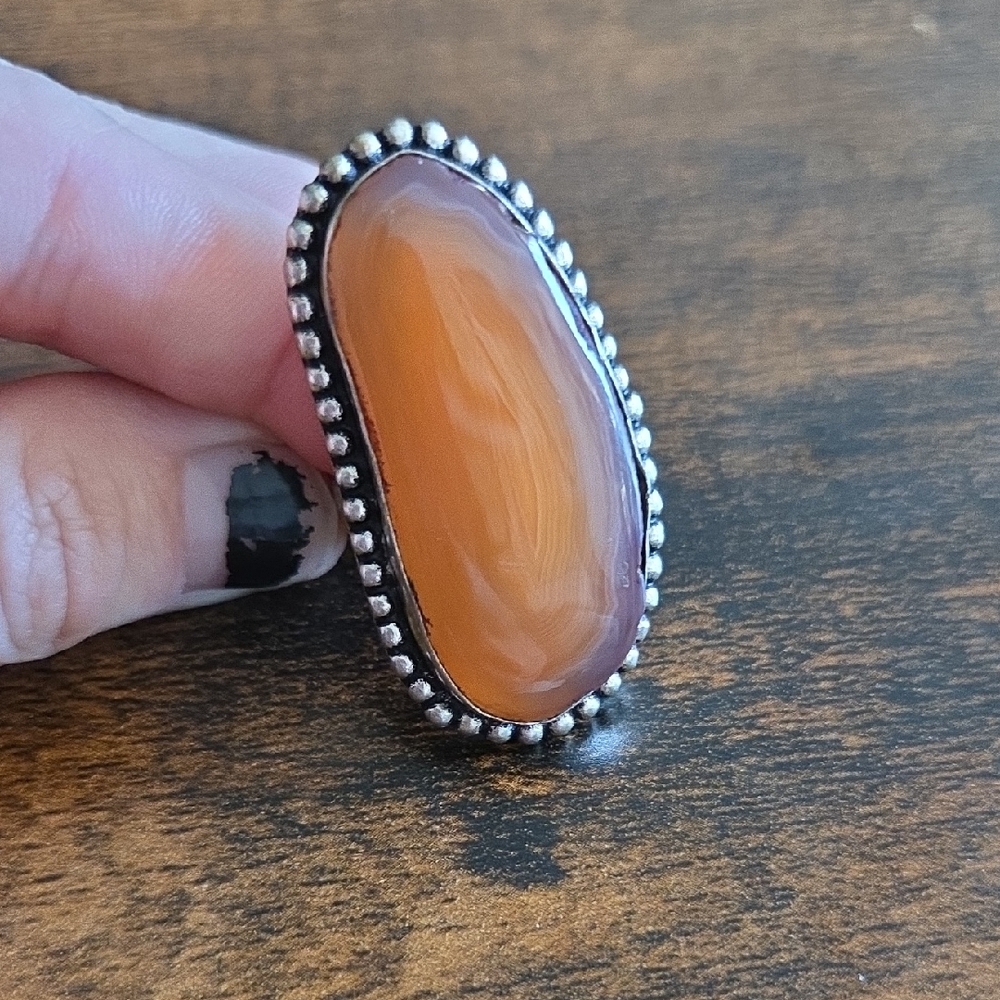 Silver Plated Orange Agate Ring